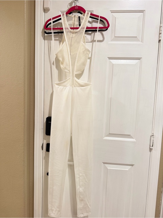 Tic Toc Pants - White Mesh Halter Cutout Jumpsuit